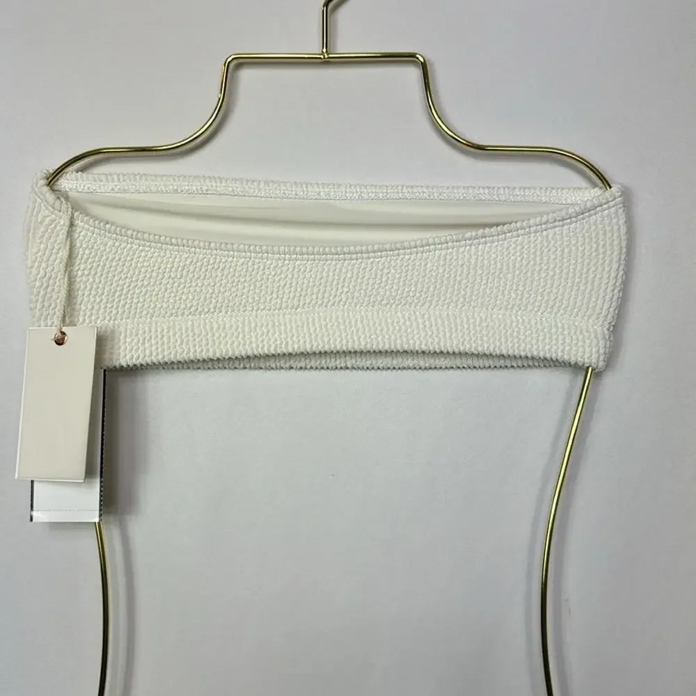 Good American Womens Crinkle Basic‎ Bandeau Bikini Top Ivory Size XS New